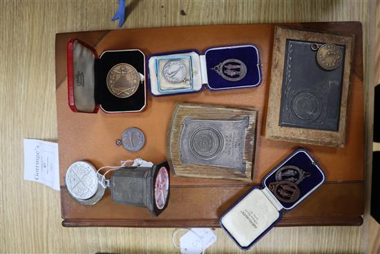 WWII RAF uniforms, flight jacket, goggles, formerly owned by Flight Lieutenant J F Hatton, together with shooting medals